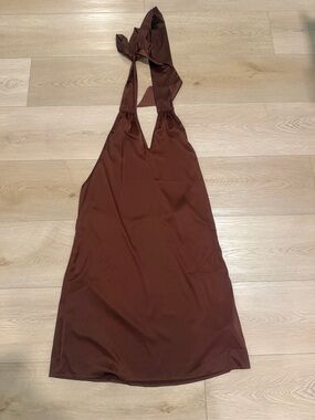 Halter Neck Brown Satin Slip Dress